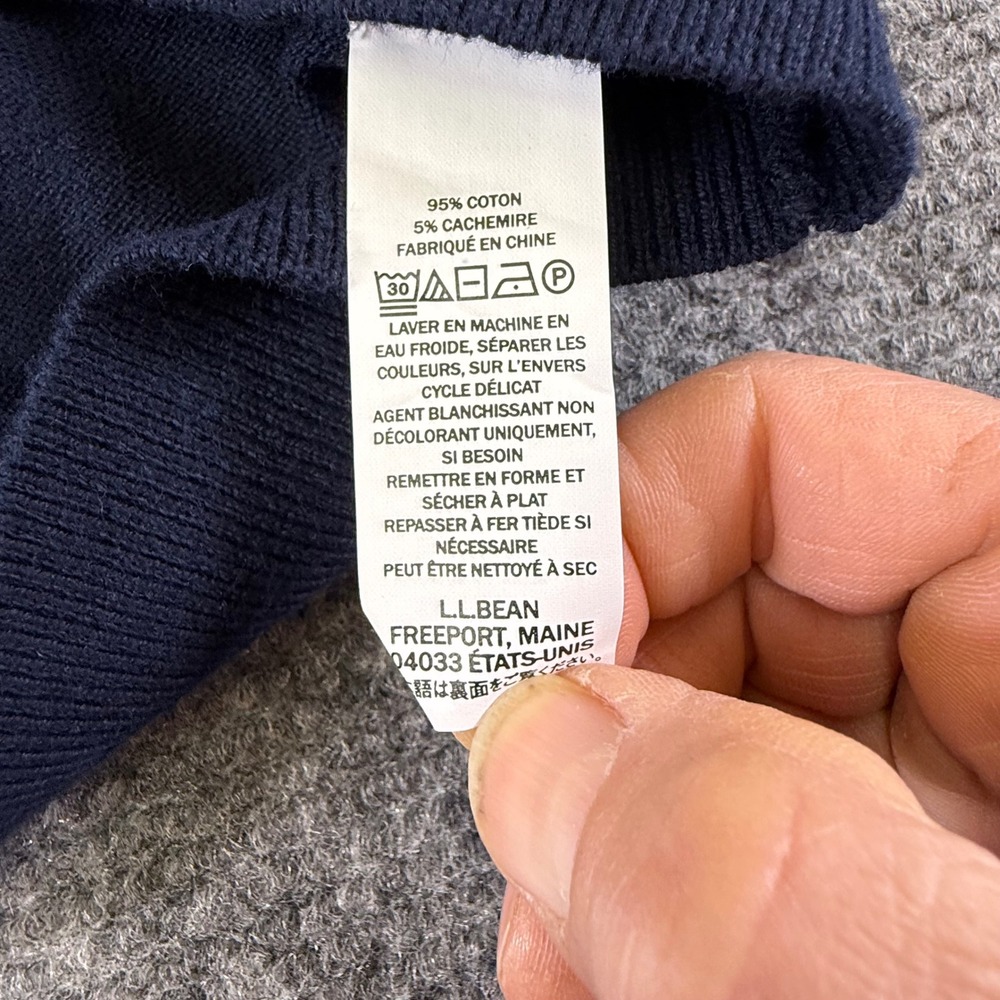 LLBean Mens Quarter Zip Sweater Navy Blue 95 Cotton 5 Cashmere‎ XXL REG  sporty - Picture 5 of 16